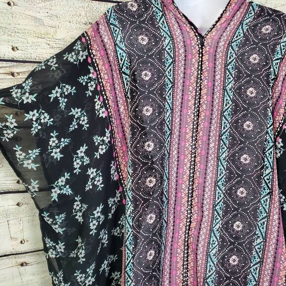 Vanity Women’s Boho Kimono Cardigan Size L Multicolor Print Open Front Sheer - Picture 5 of 8